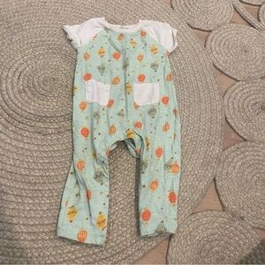 Peek hot air balloon teal romper 12/18m pockets